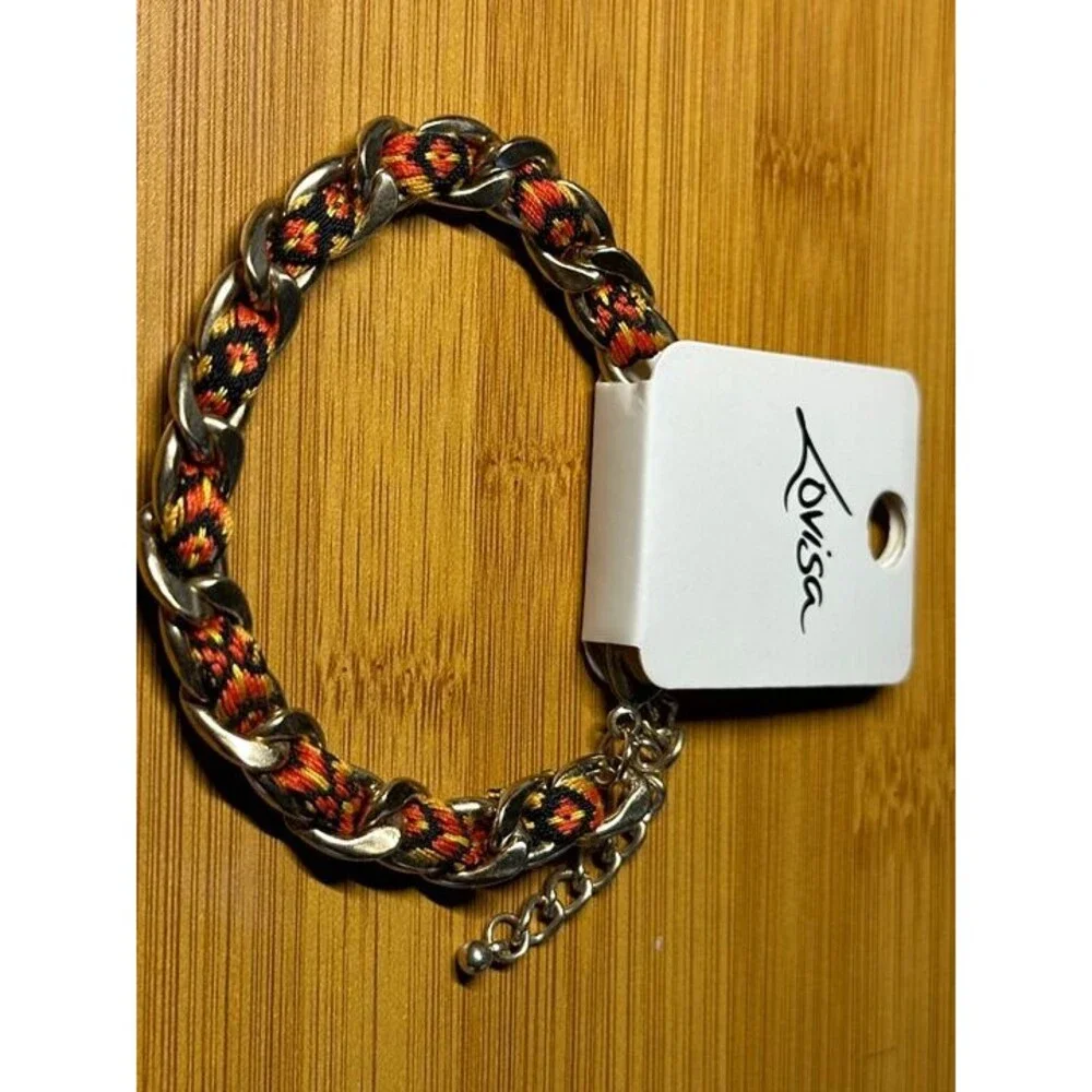 Lovisa Gold Chain Braided Cord Bracelet Orange Black Boho Style New with Tags